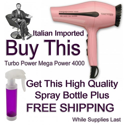 Mega Power 4000 Pink 1875 Watt Italian Hair Dryer & Free High Quality Spray Bottle 
