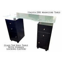 Glass Top H2031 Manicure Table Black Cabinets In Stock Ships Fast