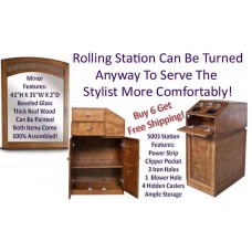 6- 5003 Rolling Hair Stations & 6 Free Real Wood Mirrors