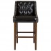 Italica 2020 30" High Transitional Tufted Walnut Make Up stool with Accent Nail Trim in Black LeatherSoft FREE SHIPPING