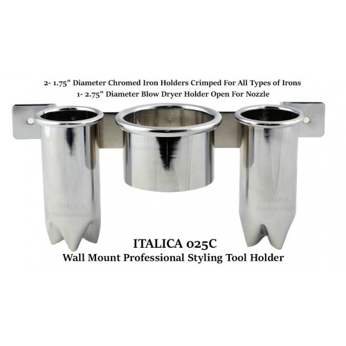 Italica 025 Chrome Wall or Cabinet Mount Hair Dryer & 2 Flat Iron Holders Italica