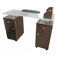 NT053 Glass Top Dark Wood Nail Table With Armrest From Italica