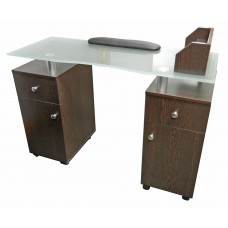 GREAT PRICE! NT053 Glass Top Dark Wood Nail Table With Armrest From Italica