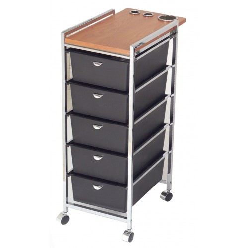 Pibbs D29 Italian Beauty Cart 5 Deep Drawers & Laminated Wood Topper With Tool Holders
