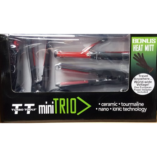 Mini Trio styling Tools with Curling Iron Flat Irons Detailer and Free Heat Mitt New Boxed 