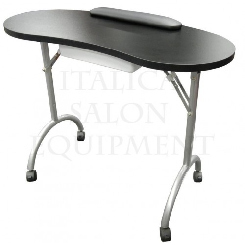 Portable Black Nail Table With Drawer and Locking Legs ITALICA 078B
