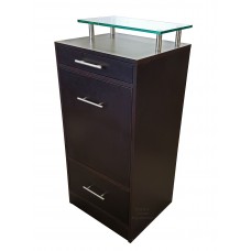 Italica 6068GL Charlie Half Glass Top Styling Station With Tilt Out Tool Panel Black or Dark Chocolate
