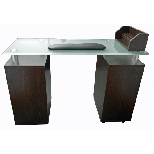 NT053 Glass Top Dark Wood Nail Table With Armrest From Italica