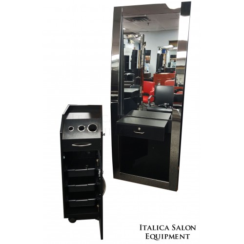 Italica TR010B Black Portable Hair Styling Cabinet Locking Doors Tool Panel