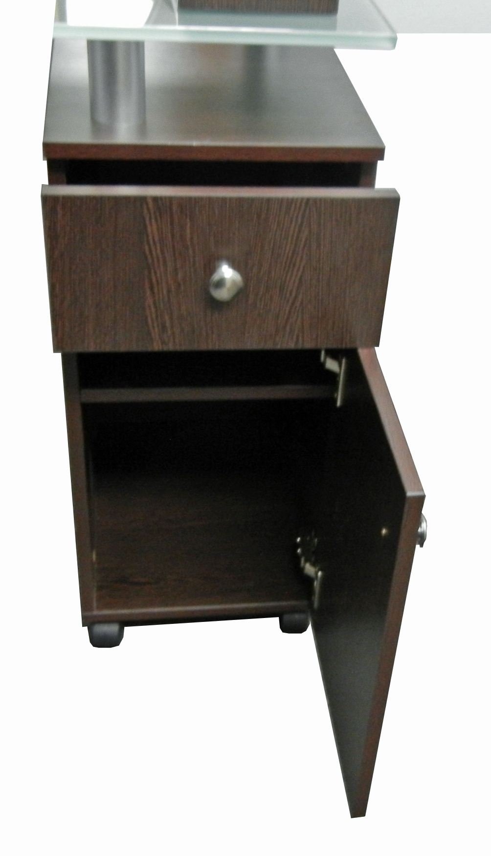 NT053 Glass Top Dark Nail Table, Rack Plus Arm Pad - Image 2