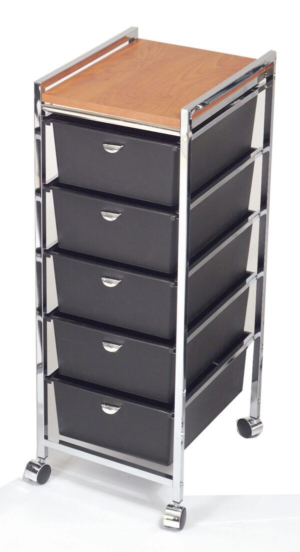 D28 Beauty Cart 5 Deep Drawers with Laminated Wood Top
