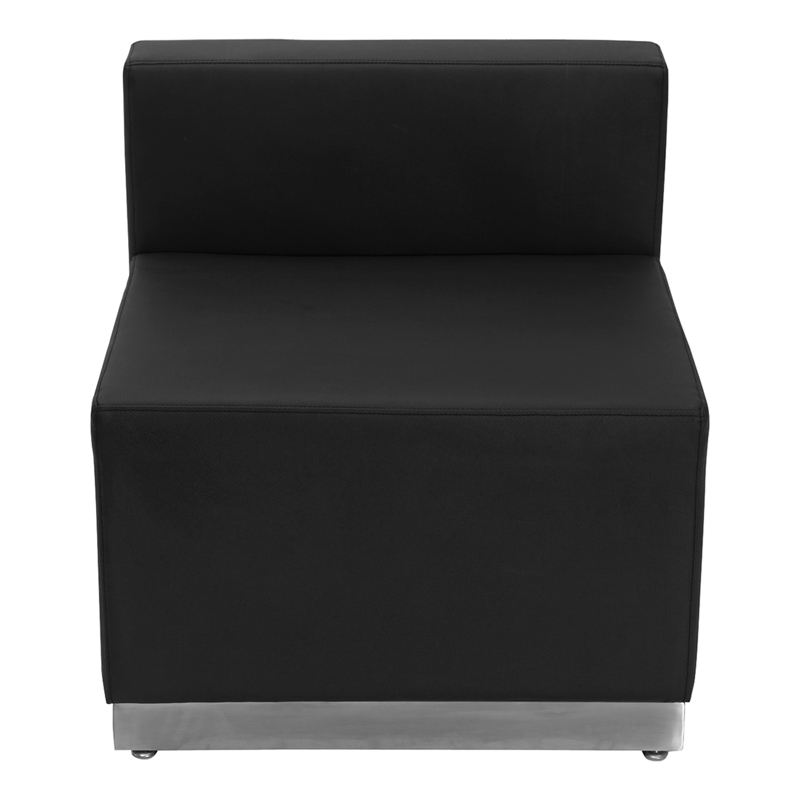 803 Wedge Reception Single Sofa Black With Silver Toe Kick Base - Image 3