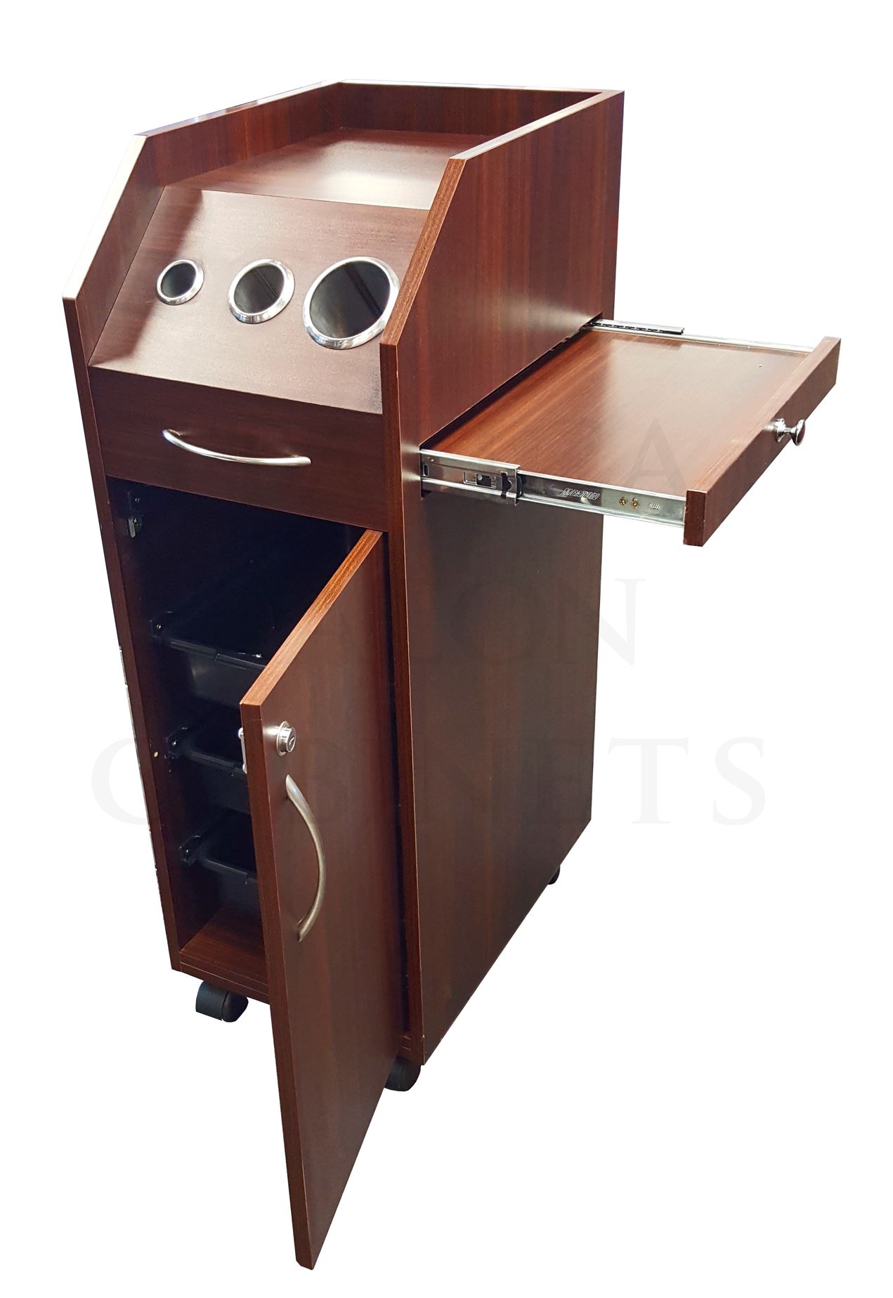 TR010DW Walnut Portable Hair Styling Cabinet Locking Door - Image 2