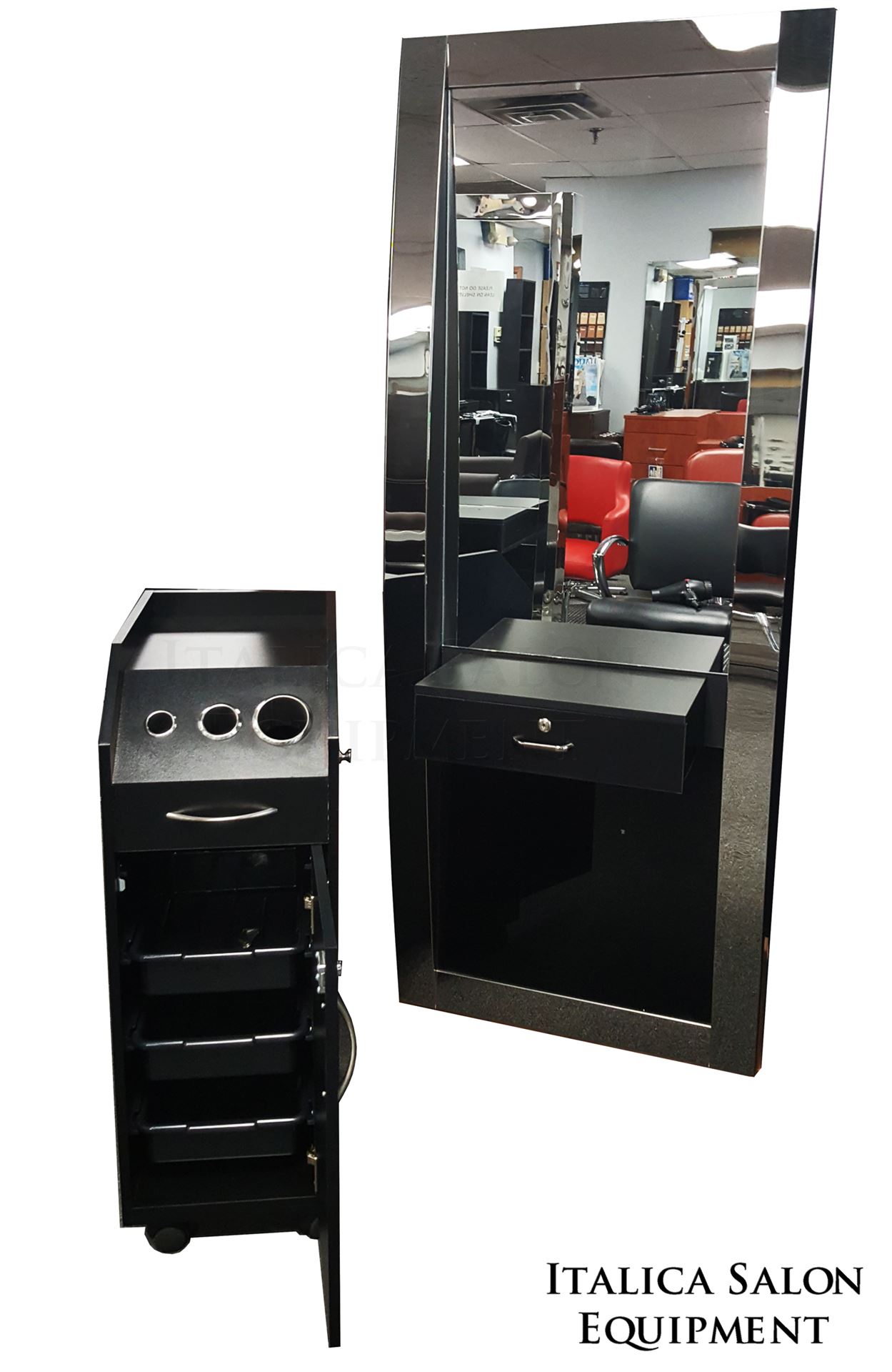 TR010B Black Portable Hair Styling Cabinet Locking Door - Image 2