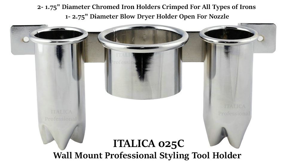 3 Way Styling Tool Holder Wall Mount Chrome 025C - Image 2