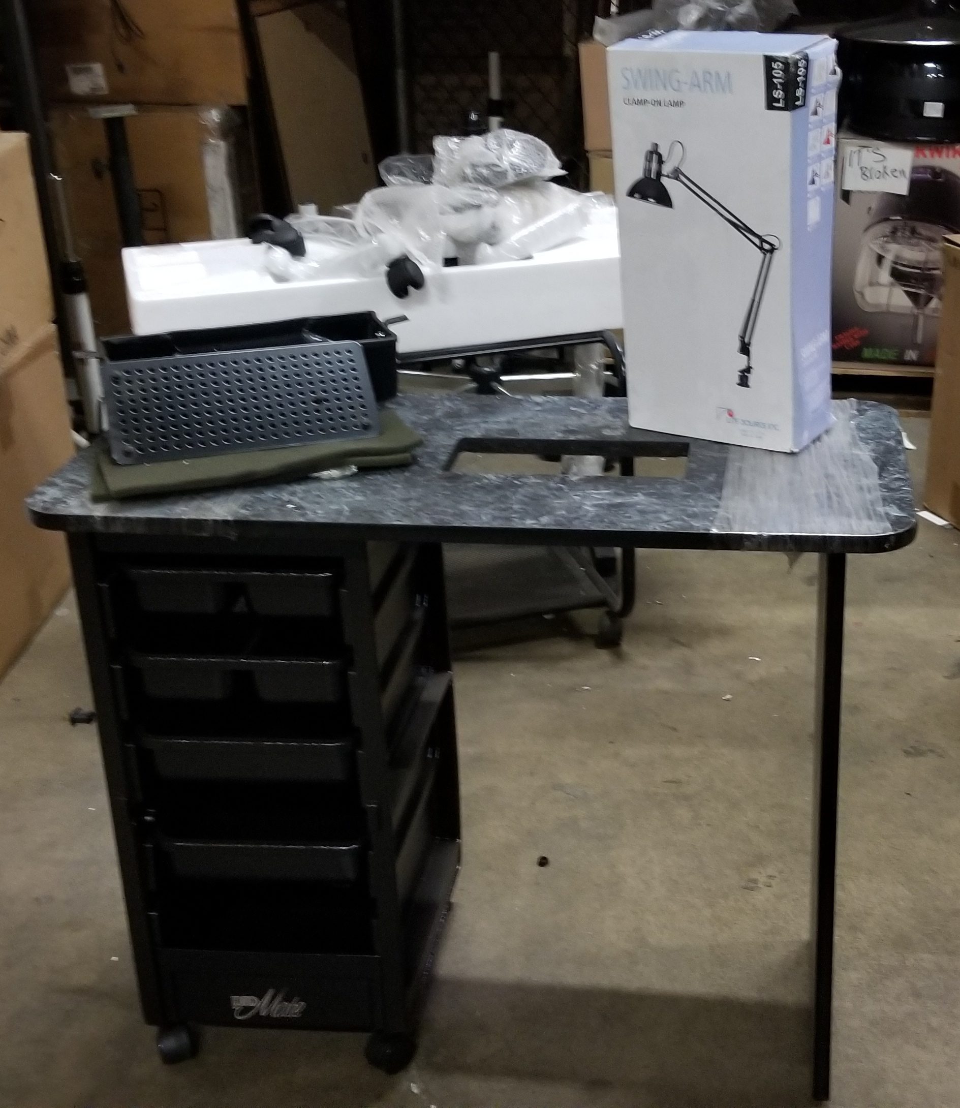 Kayline Marble Color Manicure Table With Vent Plus Lamp - Image 2