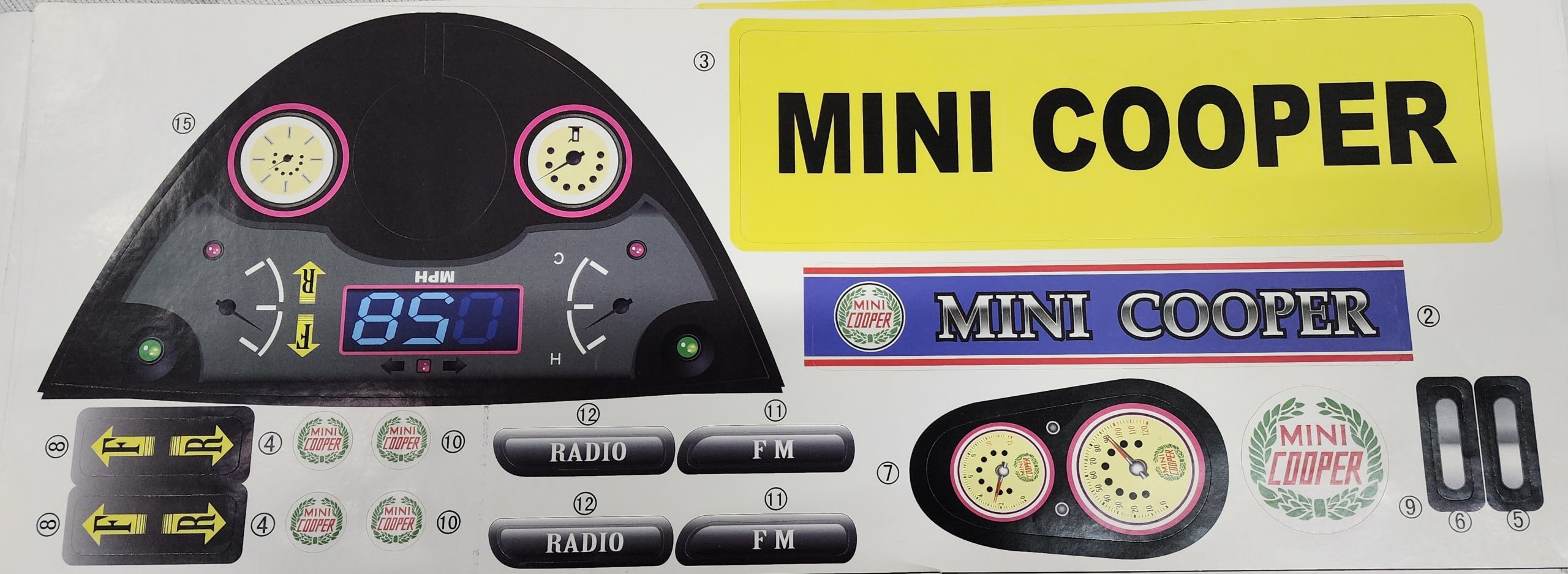 Kids Mini Cooper Ride On Styling Chair STICKER SET!