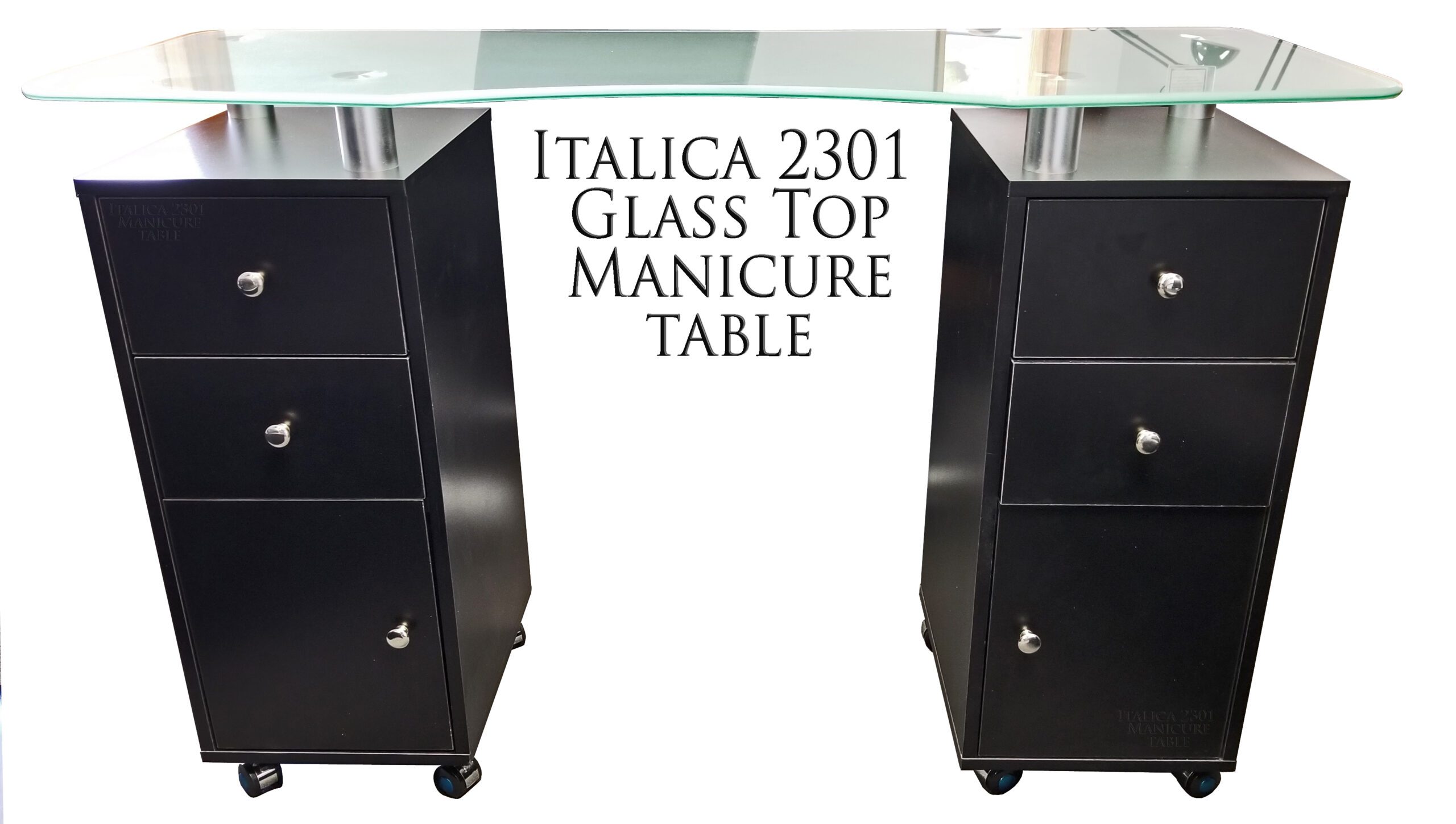 H2031 Glass Top Manicure Table Black Cabinets - Image 2