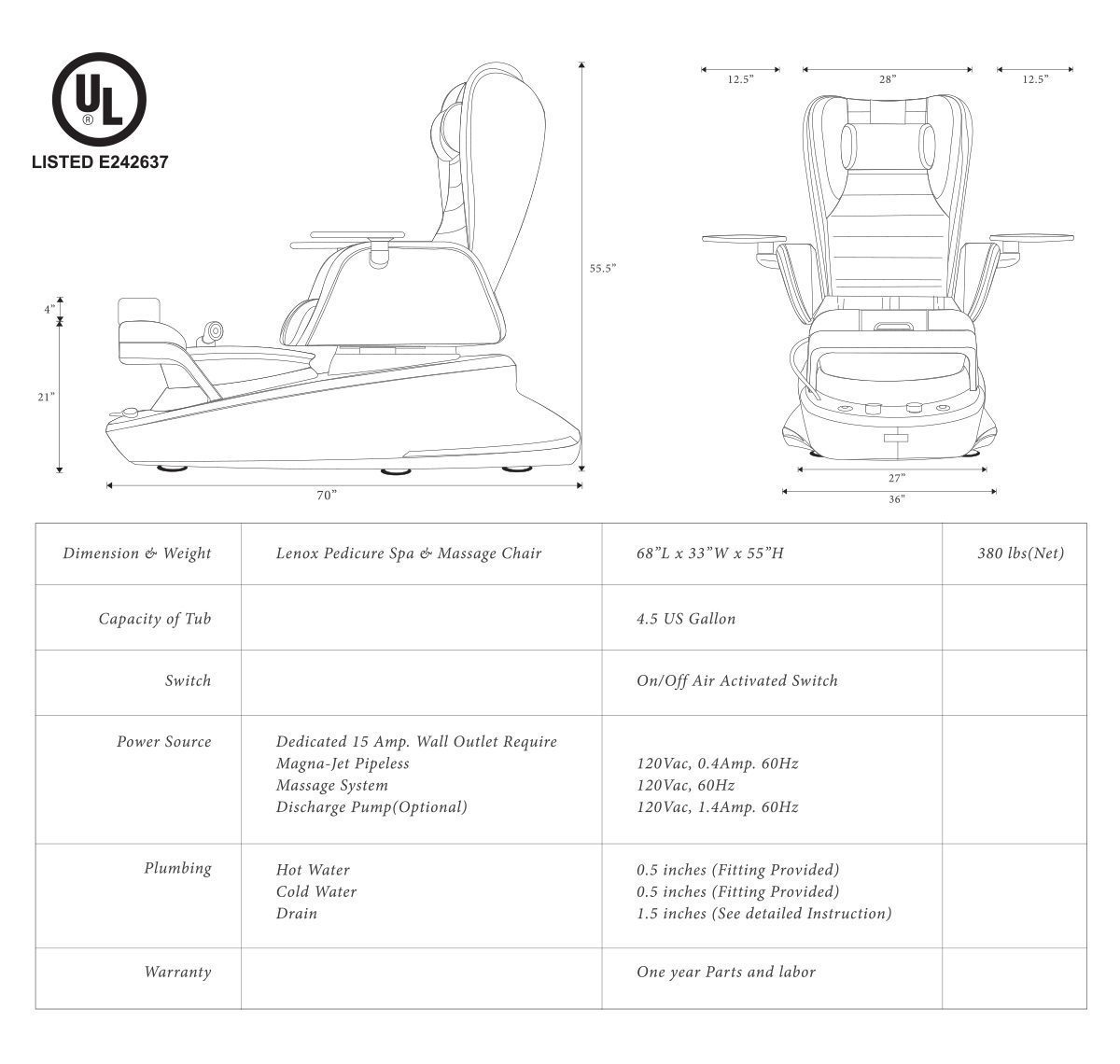 Lenox M Pedicure Spa Chair - Image 5