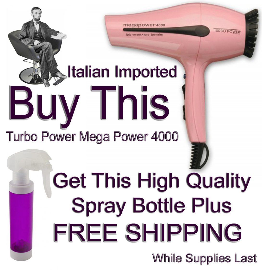 1875 Watt Italian Blow Dryer Deal Mega Power 4000 Pink