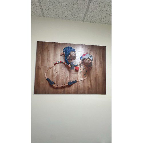 42 x 30 Glass Printed Wall Mounted Kids Playing With Trains