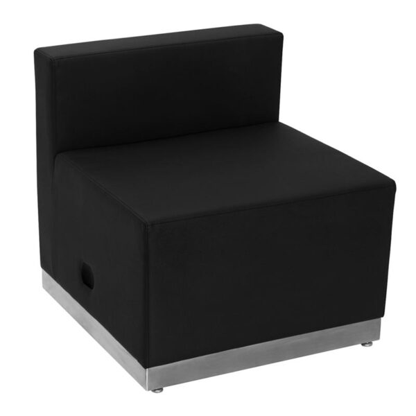 803 Wedge Reception Single Sofa Black With Silver Toe Kick Base