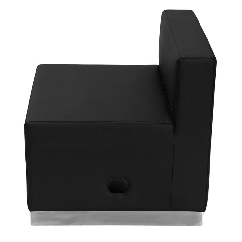 803 Wedge Reception Single Sofa Black With Silver Toe Kick Base - Image 2