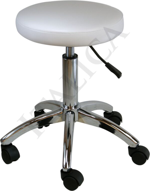ST003 White Esthetician Stool Chrome Steel Base
