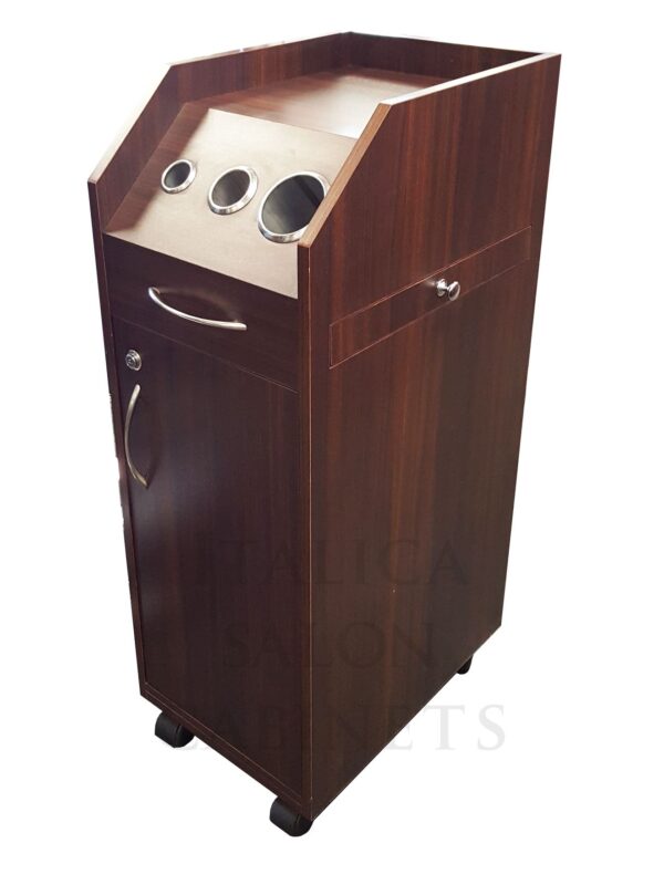 TR010DW Walnut Portable Hair Styling Cabinet Locking Door