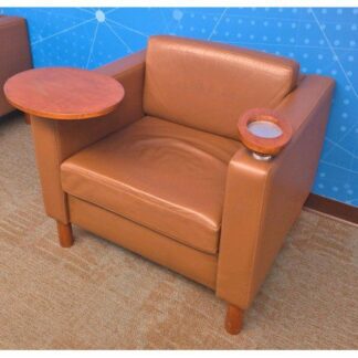 Custom Leather USA Made Reception Sofa With Cup Holders