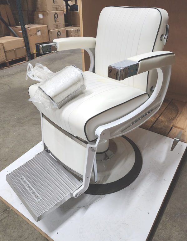 Takara Belmont Elite White Elegance Barber Chair With Stain